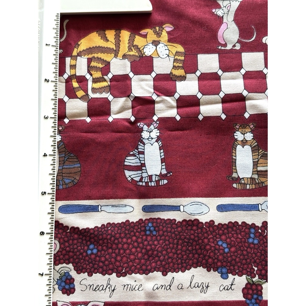 Moda Sneaky Mice Lazy Cat Fabric 1 Yd x 45" Cynthia Young Vintage 1996 Red
